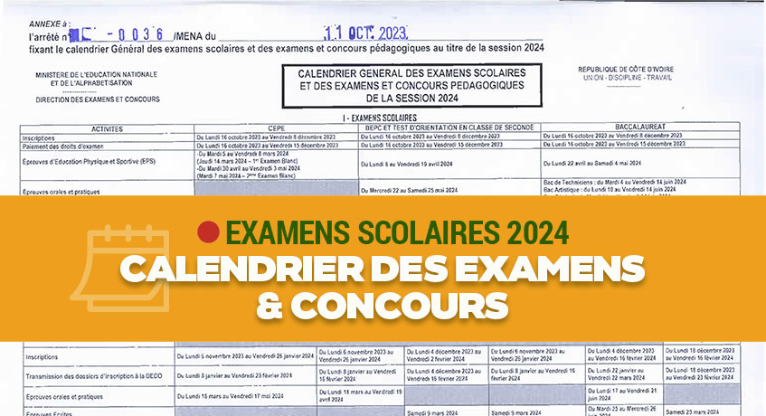 Calendrier des examens scolaires 2023-2024