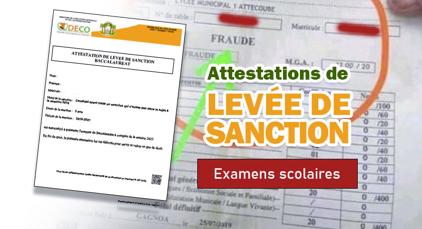 Examens Scolaires ::: Attestation de levée de sanction (Mise à jour)