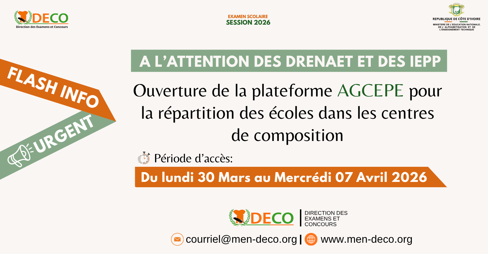 OUVERTURE DE LA PLATEFORME AGCEPE