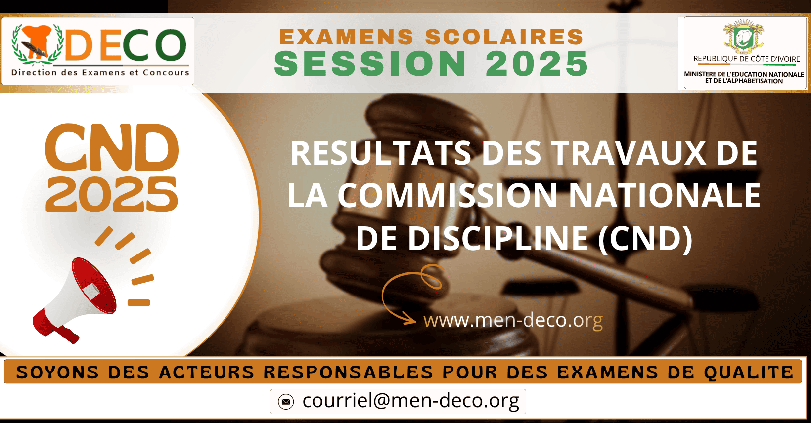 Résultats des travaux de la Commission Nationale de Discipline (CND) session 2025